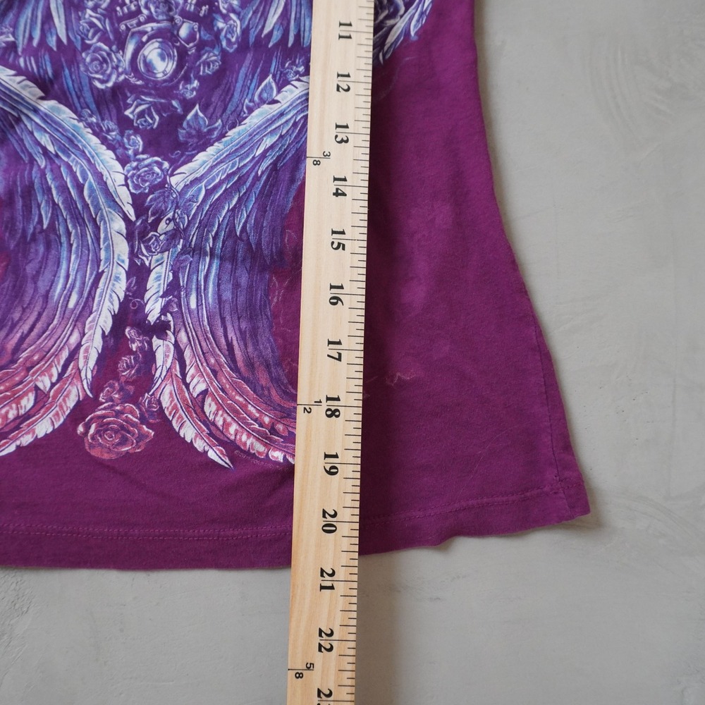 Vintage Y2K V-Neck Long Sleeve Shirt Small Purple Motorcycle Engine Wings Biker - Picture 7 of 8